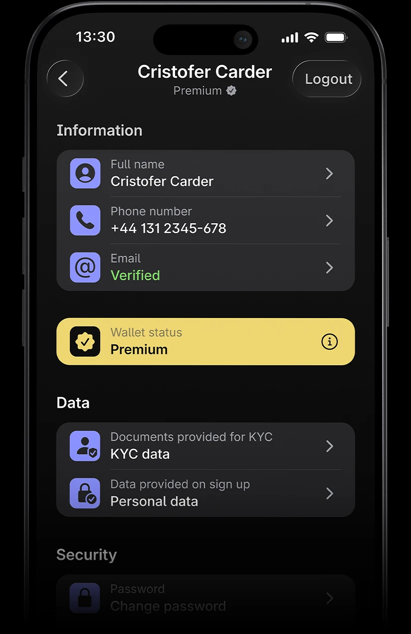 Finamp account & security screen